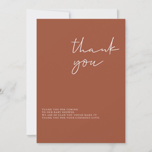 Invitación Terracotta Género Neutral Baby Shower Gracias (Anverso)