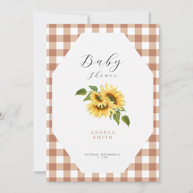 Invitación Terracotta Gingham Sunflower Genérico Baby Shower (Anverso)