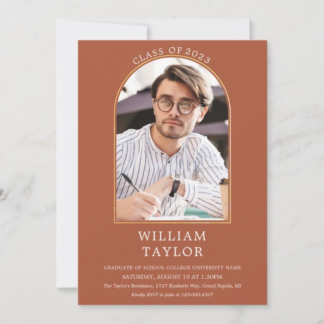 Invitación Terracotta Gold Arch Photo Graduation Party Invita (Anverso)