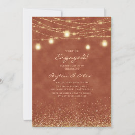 Invitación Terracotta Gold Purpurina String Lights Engagement