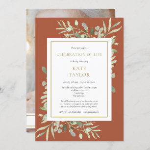 Invitación Terracotta Green Celebration of Life Photo