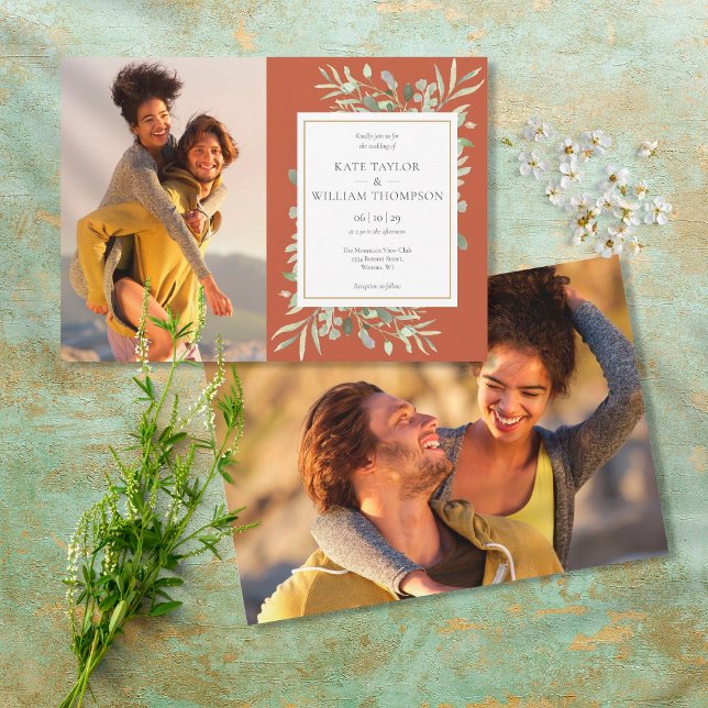 Invitación Terracotta Greenery Gold Photos Boda (Subido por el creador)