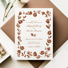 Invitación Terracotta Hand Drawn Whimsical Wildflower Boda