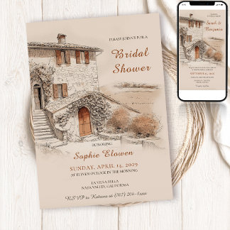 Invitación Terracotta Italian Villa Sketch Bridal Shower