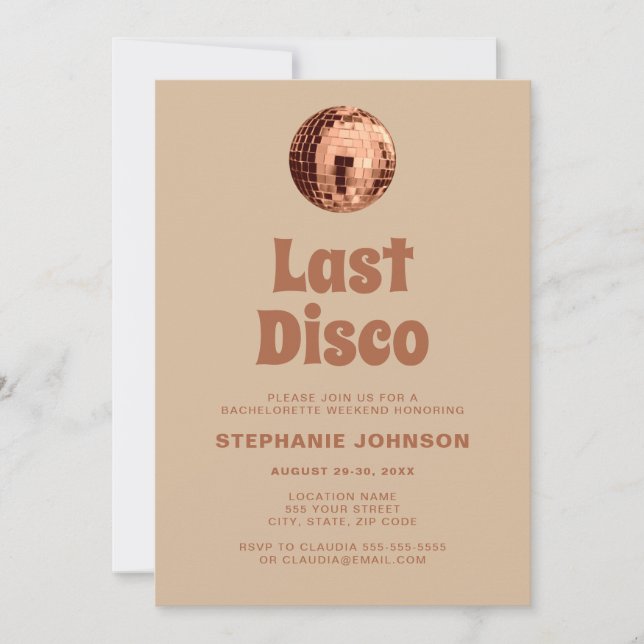 Invitación Terracotta Last Disco Bachelorette Weekend (Anverso)