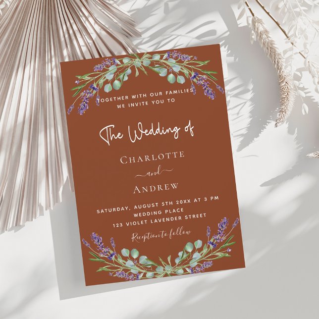 Invitación Terracotta lavender boda de vegetación floral viol (Subido por el creador)