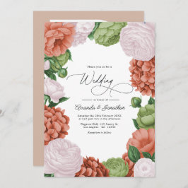 Invitación Terracotta Light Peach Olive Green Floral Wedding
