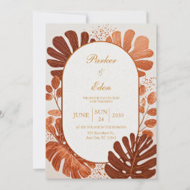 Invitación Terracotta Línea Monstera Arco de Boda Dorado