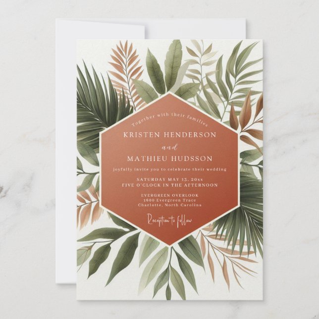Invitación Terracotta Lush Botanical Wedding (Anverso)
