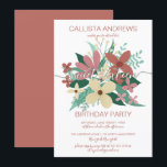 Invitación Terracotta Marfil Floral Verdor Bouquet Dulce 16<br><div class="desc">Esta elegante y moderna y dulce invitación para 16 cumpleaños es perfecta para un evento elegante y contemporáneo. Tiene una terracota, flores amarillas de marfil, rosa malva, verde musgo y verde bosque, y ilustracion de ramo de hojas sobre un fondo blanco sencillo con una delicada tipografía escrita a mano. Es...</div>