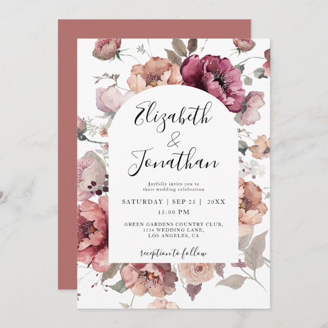 Invitación Terracotta Marsala Burgundy Fall Boda de código QR (Anverso / Reverso)