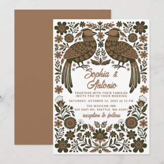 Invitación Terracotta Mexican Birds Otomi Floral Wedding