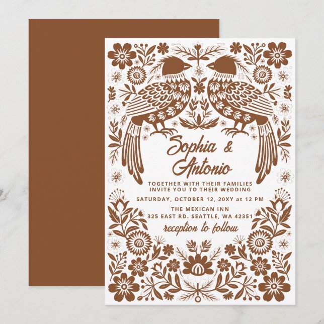 Invitación Terracotta Mexican Birds Otomi Floral Wedding (Anverso / Reverso)