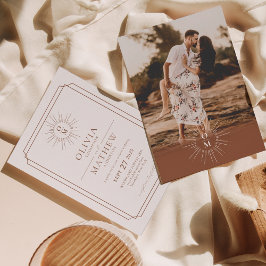 Invitación Terracotta Mid Century 70 Monograma Boda de fotogr