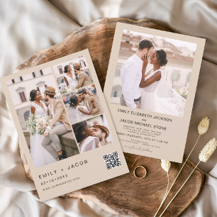 Invitación Terracotta Minimalista Foto Boda de código QR
