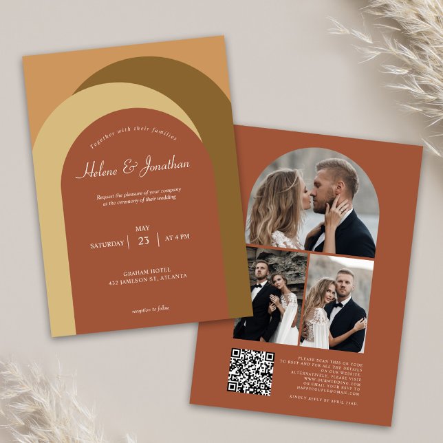 Invitación Terracotta Modern QR Code Boda de fotografía (Subido por el creador)