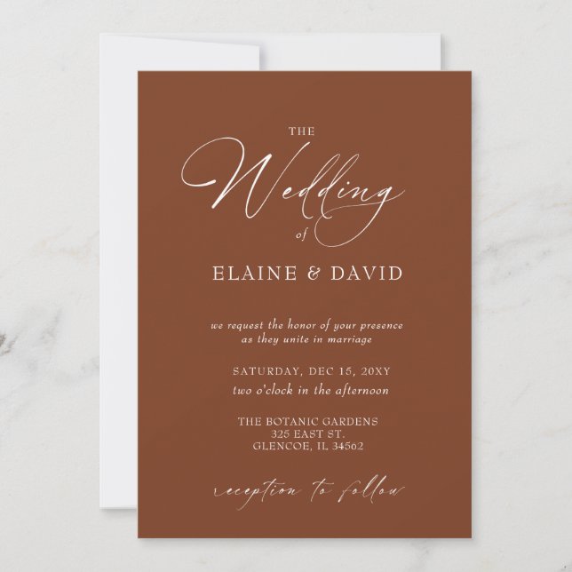 Invitación Terracotta Modern Script Elegant Fall Wedding (Anverso)