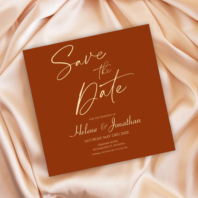 Invitación Terracotta Moderna Elegante Boda Salvar La Fecha (Burnt Orange Modern Terracotta Save The Date Invitation)