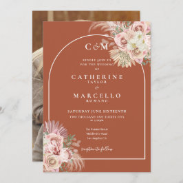 Invitación Terracotta Monugram Pampas Grass Photo Boda