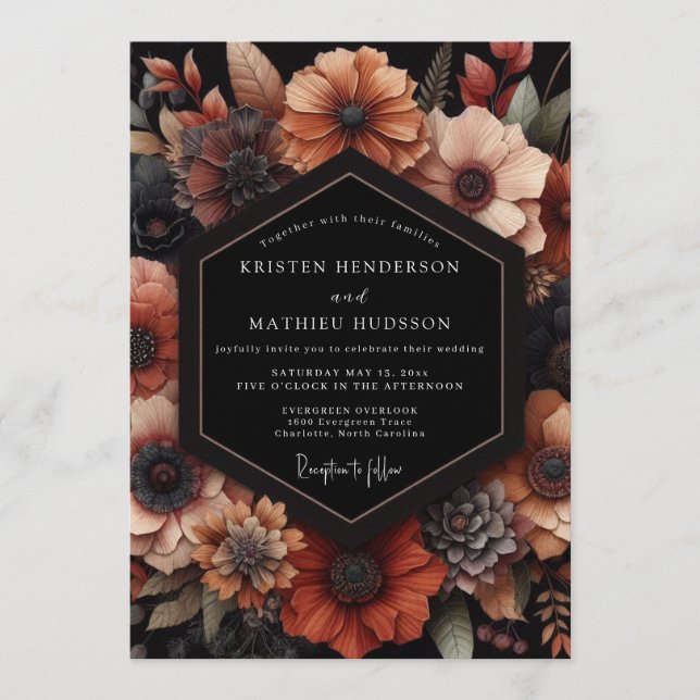 Invitación Terracotta Moody Floral Wedding (Anverso)