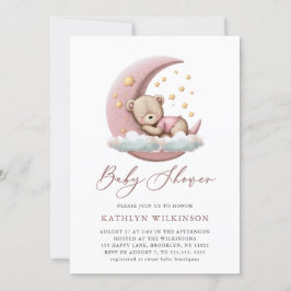 Invitación Terracotta Moon Pink Teddy Bear Chica Baby Shower