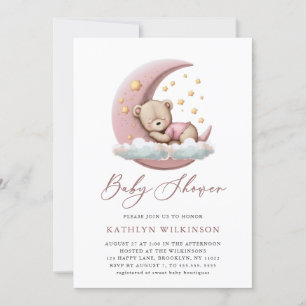 Invitación Terracotta Moon Pink Teddy Bear Chica Baby Shower