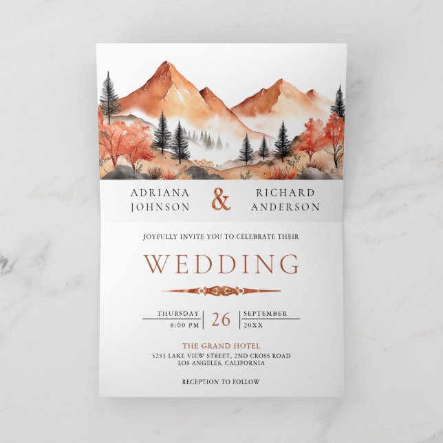 Invitación Terracotta Mountain Forest Photo QR Code Wedding (Interior)