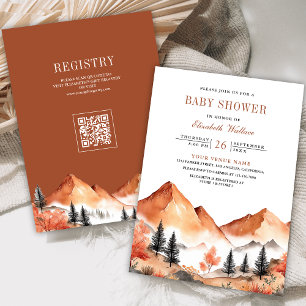 Invitación Terracotta Mountain Forest QR Code Baby Shower