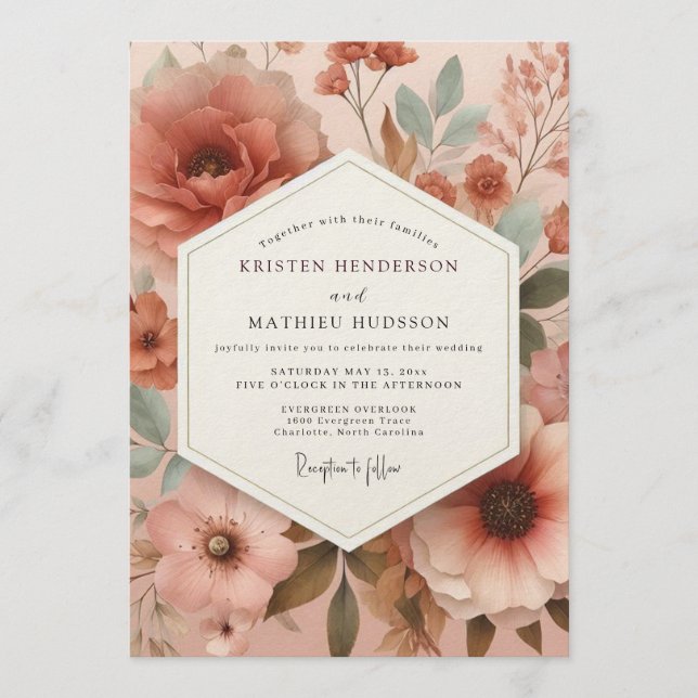 Invitación Terracotta Muted Blossom Wedding (Anverso)