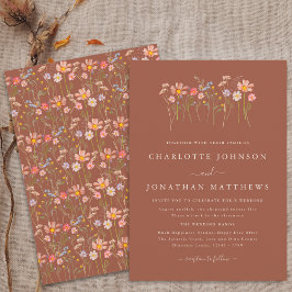 Invitación Terracotta Naranja Beige Fall Boda de flores silve