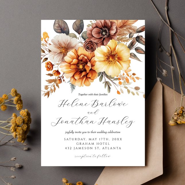 Invitación Terracotta Naranja de óxido Boho Floral Elegante B (Terracotta Rust Orange Boho Floral Elegant Wedding Invitation)