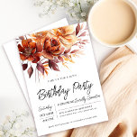 Invitación Terracotta Naranja Fall Flowers 40 cumpleaños<br><div class="desc">Las elegantes flores de color naranja de terracota crean un audaz arreglo floral en la parte superior de esta invitación de cumpleaños. Un sencillo guión le da un aire moderno.</div>