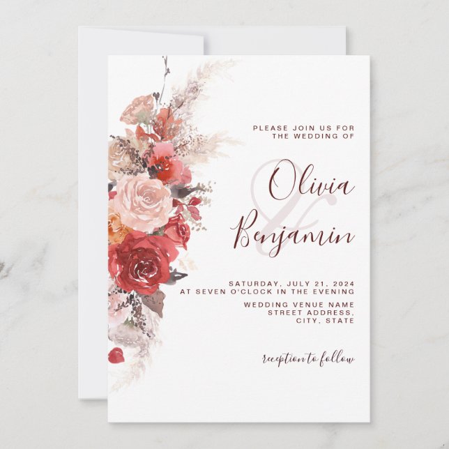 Invitación Terracotta Naranja quemada Borgoña Boho Boda (Anverso)