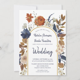 Invitación Terracotta Naval Azul Floral Boho Boda