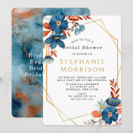 Invitación Terracotta Naval Azul Floral Bridal Shower