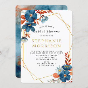 Invitación Terracotta Naval Azul Floral Bridal Shower