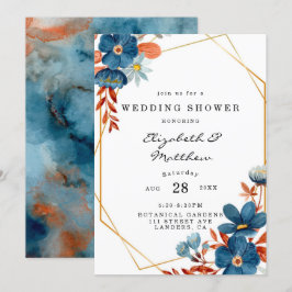 Invitación Terracotta Navy Blue Gold Floral Wedding Ducha