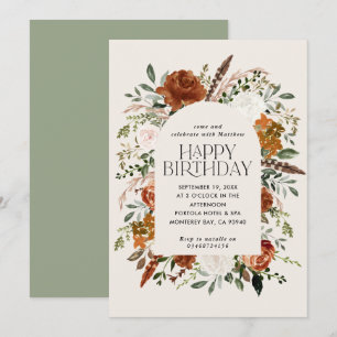 Invitación Terracotta negro floral cumpleaños botánico modern