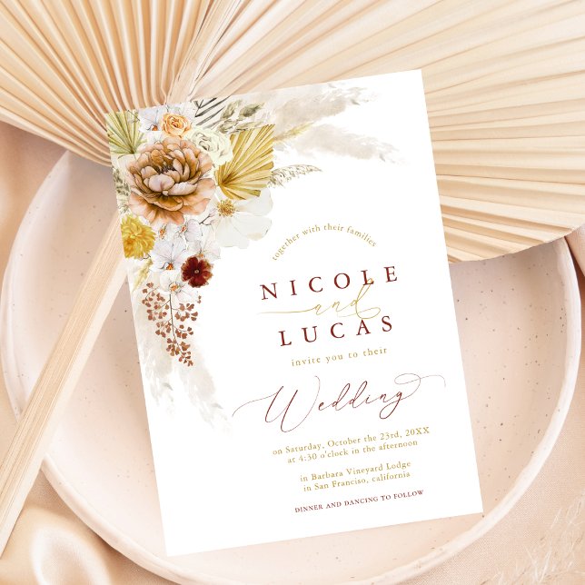 Invitación Terracotta otoño Boho Pampas Boda de Grass (Subido por el creador)