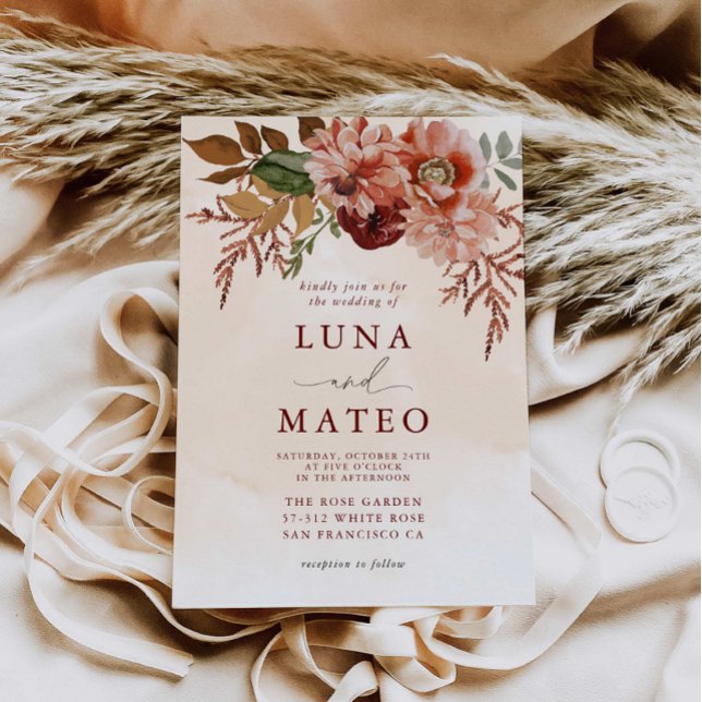 Invitación Terracotta otoño y Boda floral borgoña (Subido por el creador)