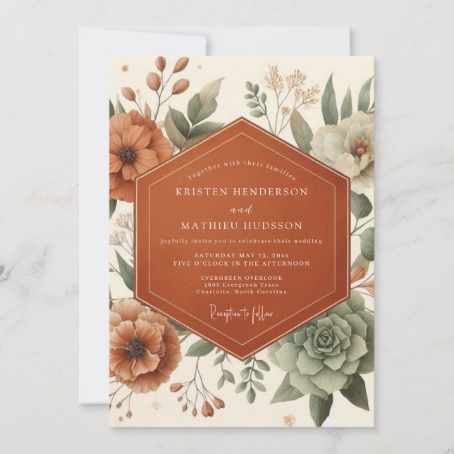 Invitación Terracotta Painterly Flora Wedding (Anverso)
