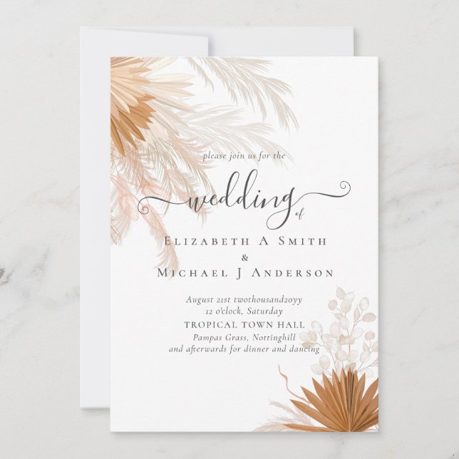Invitación Terracotta Pampas Boda Tropical Grass (Anverso)