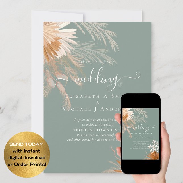 Invitación Terracotta Pampas Boda Tropical Grass (Subido por el creador)