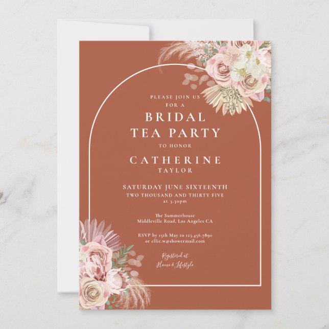 Invitación Terracotta Pampas Grass Arch Bridal Tea Fiesta (Anverso)