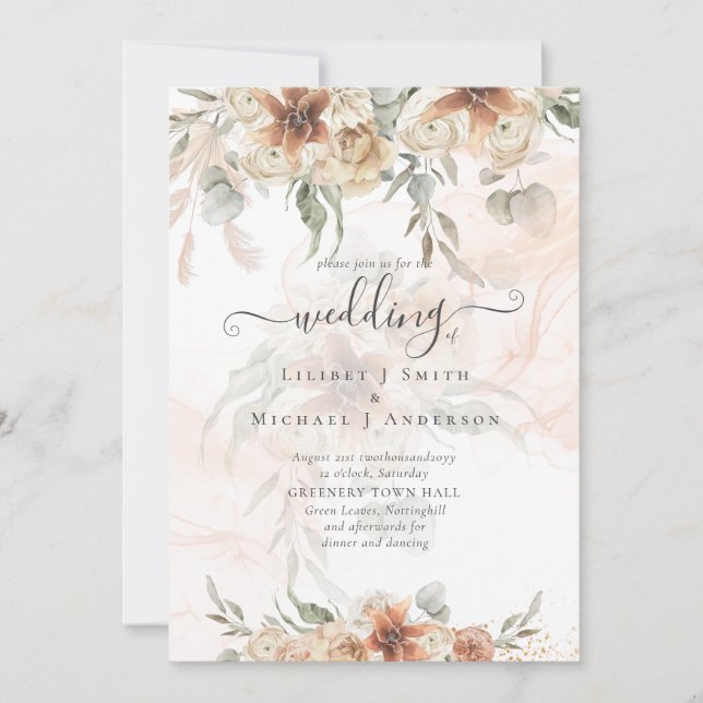 Invitación Terracotta Pampas Grass BOHO Boda (Anverso)