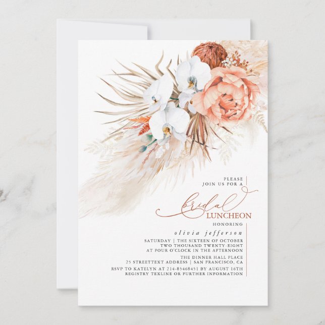 Invitación Terracotta Pampas Grass Luncheon Bridal Shower (Anverso)