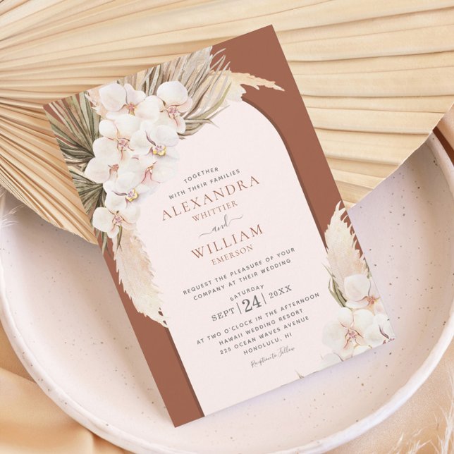 Invitación Terracotta Pampas Grass Orchids Tropical Boda (Subido por el creador)