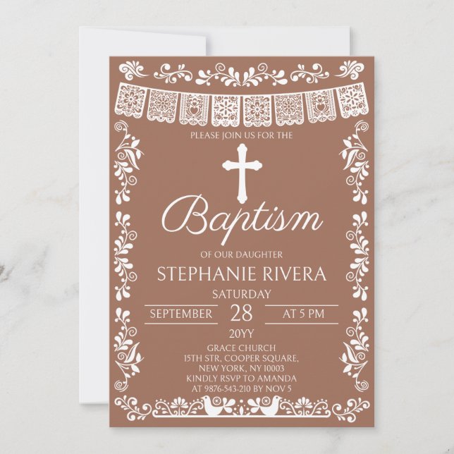 Invitación Terracotta Papel Picado Girl Baptism (Anverso)
