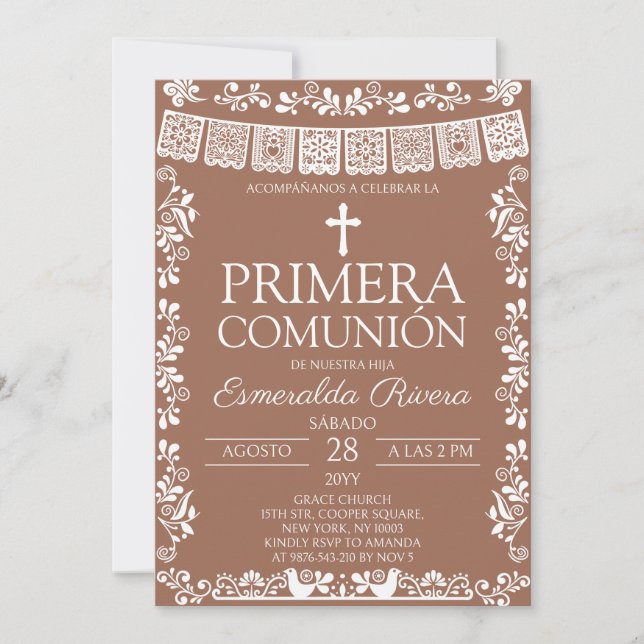 Invitación Terracotta Papel Picado Primera Comunión (Anverso)