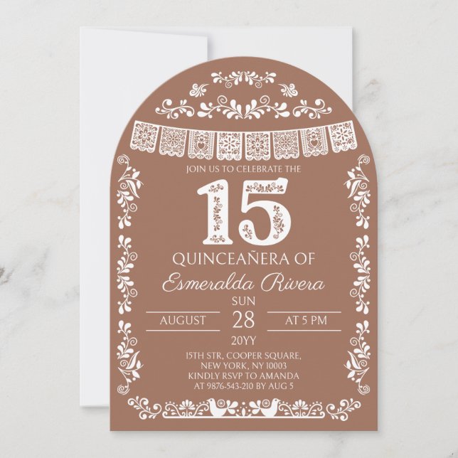 Invitación Terracotta Papel Picado Quinceañera 15th Birthday  (Anverso)